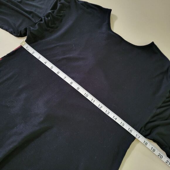 DayTrip Women's Black Balloon Sleeves Top with Buffalo Check Back - Picture 3 of 8